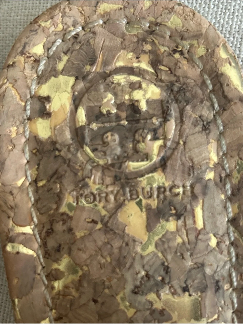Tory Burch Cork Logo Thong Sandals in Natural Tan